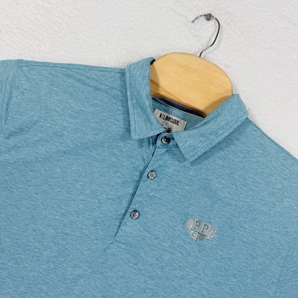 Linksoul Tempus Fugit Mens XL Short Sleeve‎ Golf Polo Shirt Blue Coastal Preppy